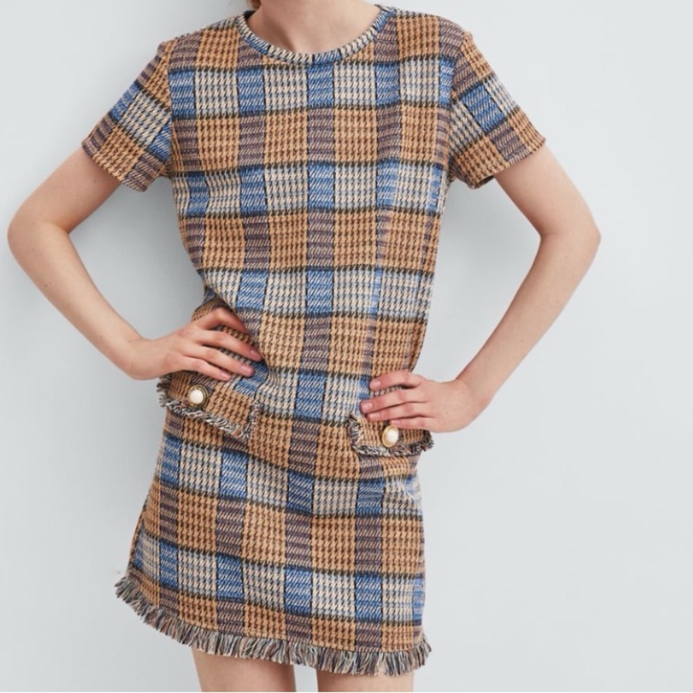 Zara Tweed Checkered Dress